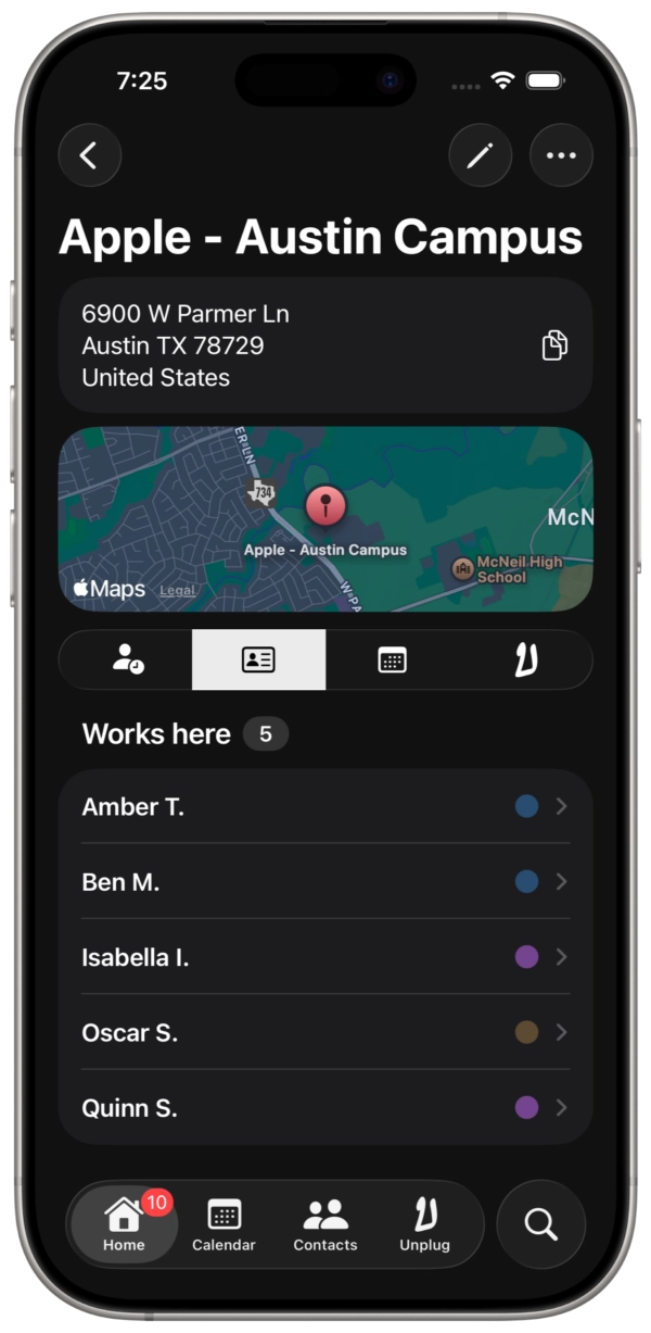 A place in Dextr with its address and associated contacts