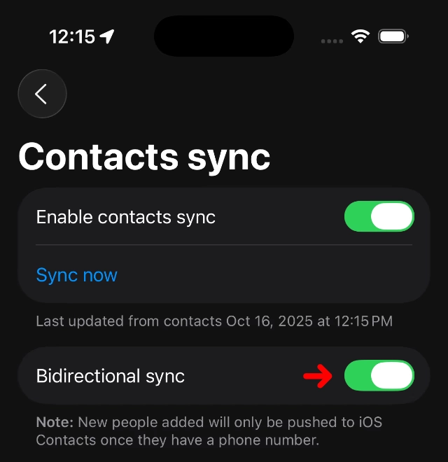 contact sync screen capture