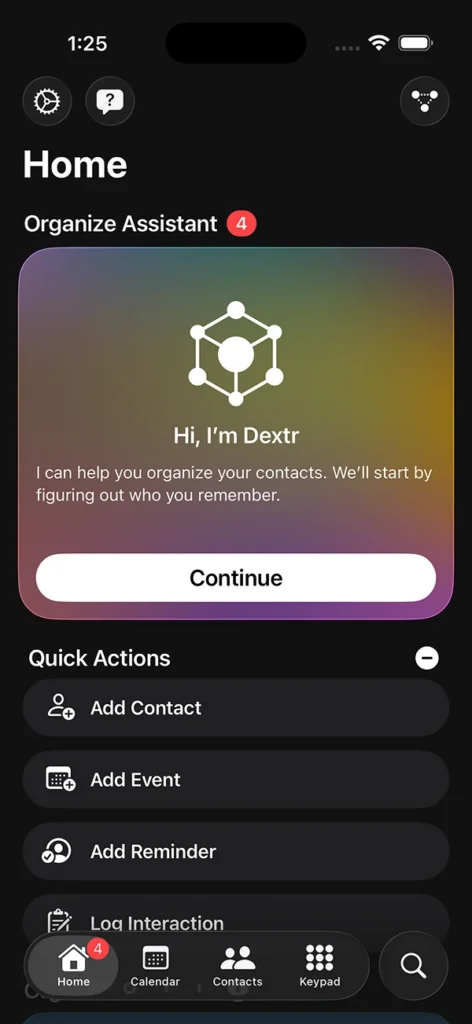 dextr home screen