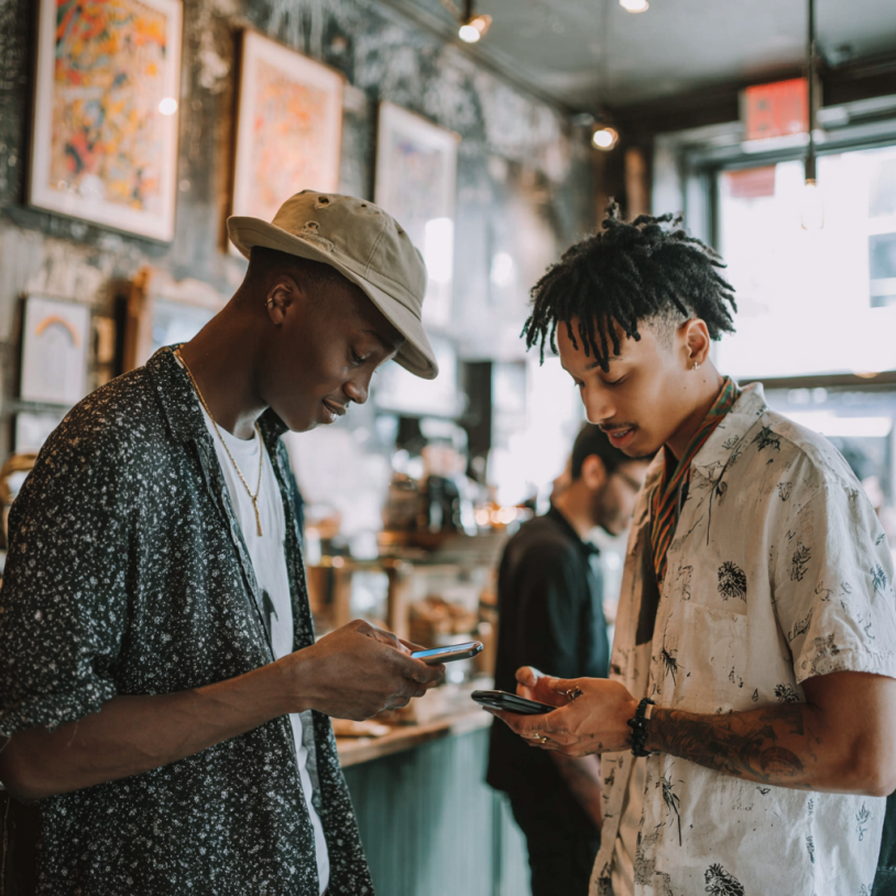 two people meeting at a coffee shop