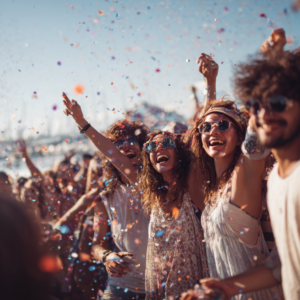 a group of people celebrating at a festival