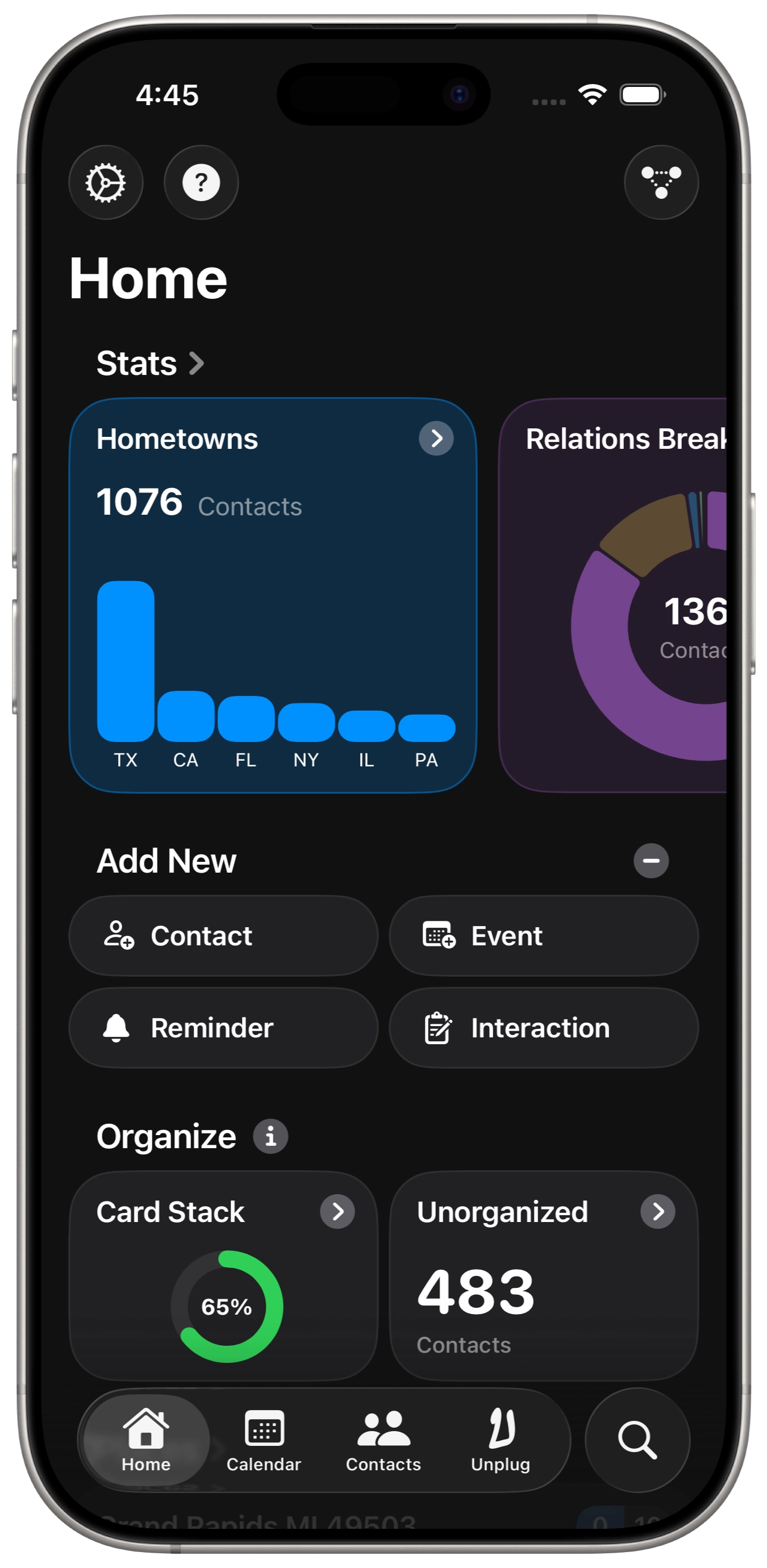iphone showing a contact profile for Adrian on dextr