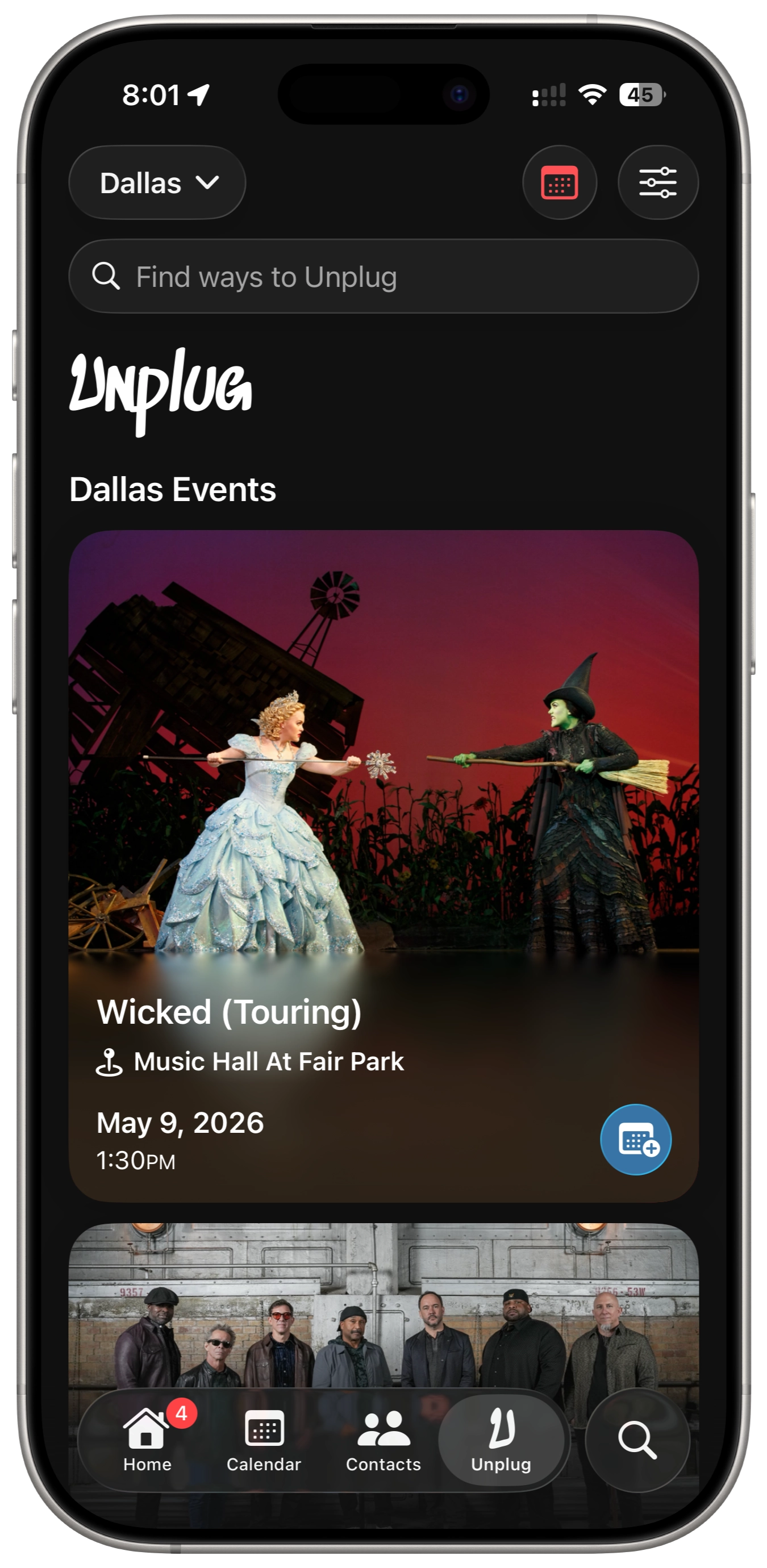 iphone showing a dextr widget of recently added contacts
