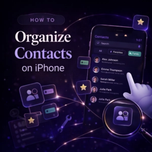a graphic depicting the process or organizing iphone contacts