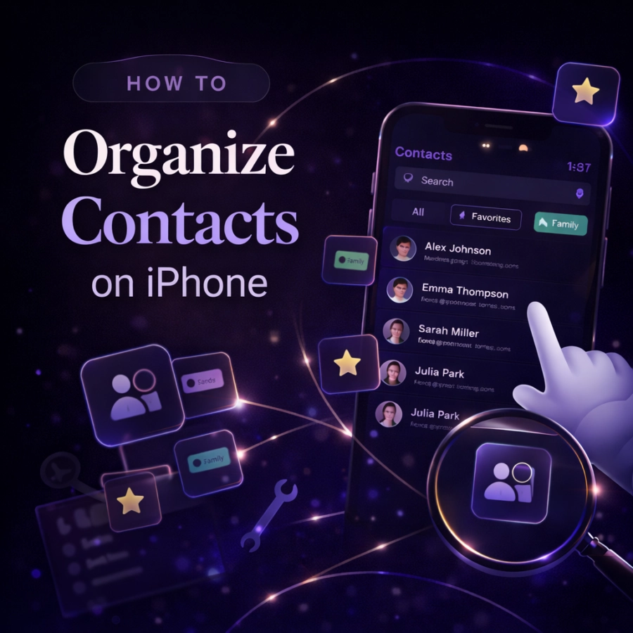 a graphic depicting the process or organizing iphone contacts