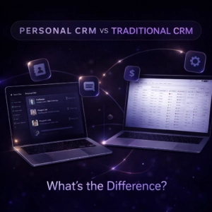 a graphic showing a personal crm next to a traditional crm